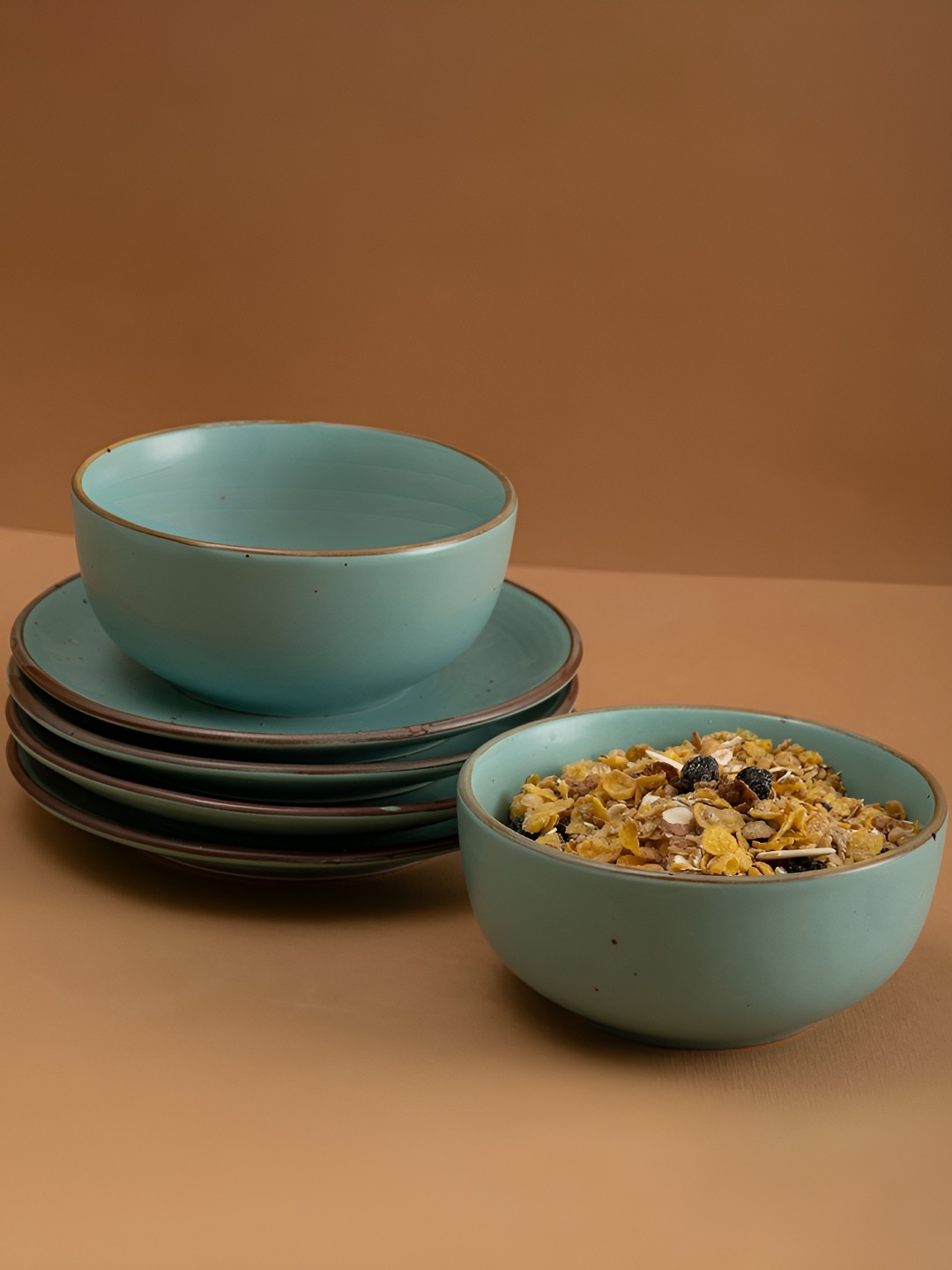 

URBAN SPACE 6 Pieces Green & Brown Ceramic Dinner Set