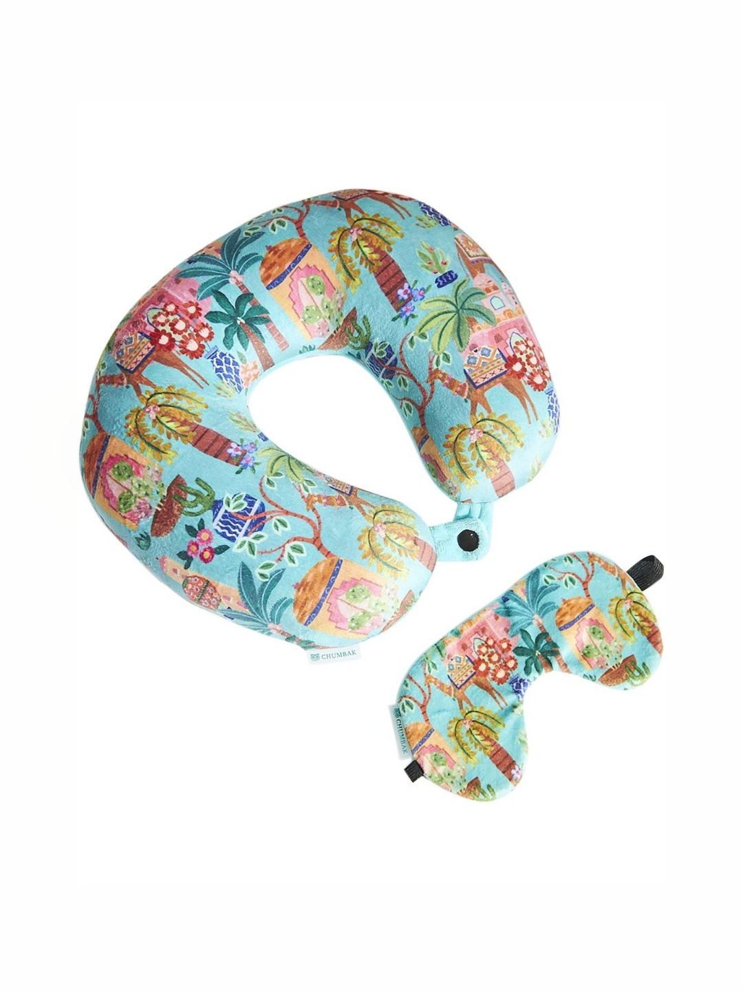 

Chumbak Teal Fibre Filled Polyester Travel Pillow