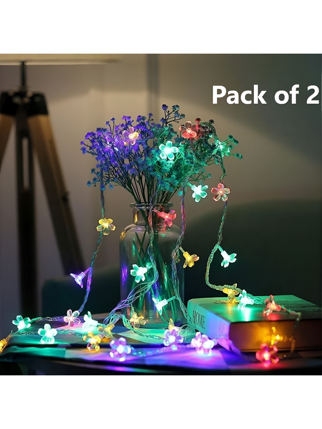 

ENORMITY 2-Pcs Green & Blue Flower Shape Bulb String Lights