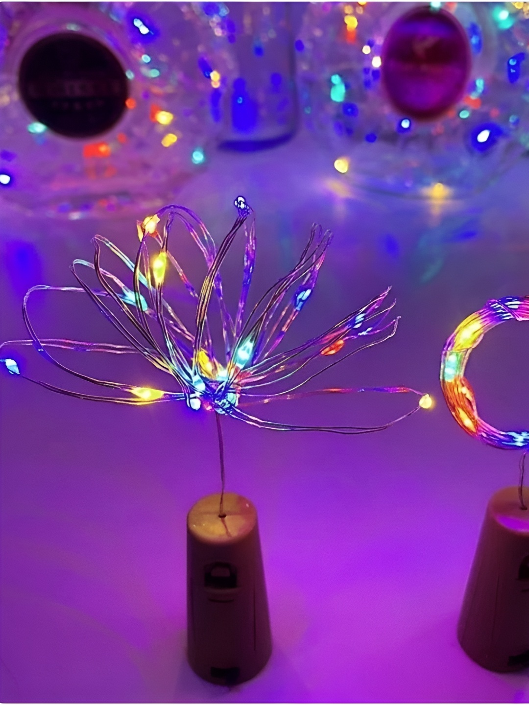 

ENORMITY 2 Pcs Purple & Yellow Rice Shape Cork String Light