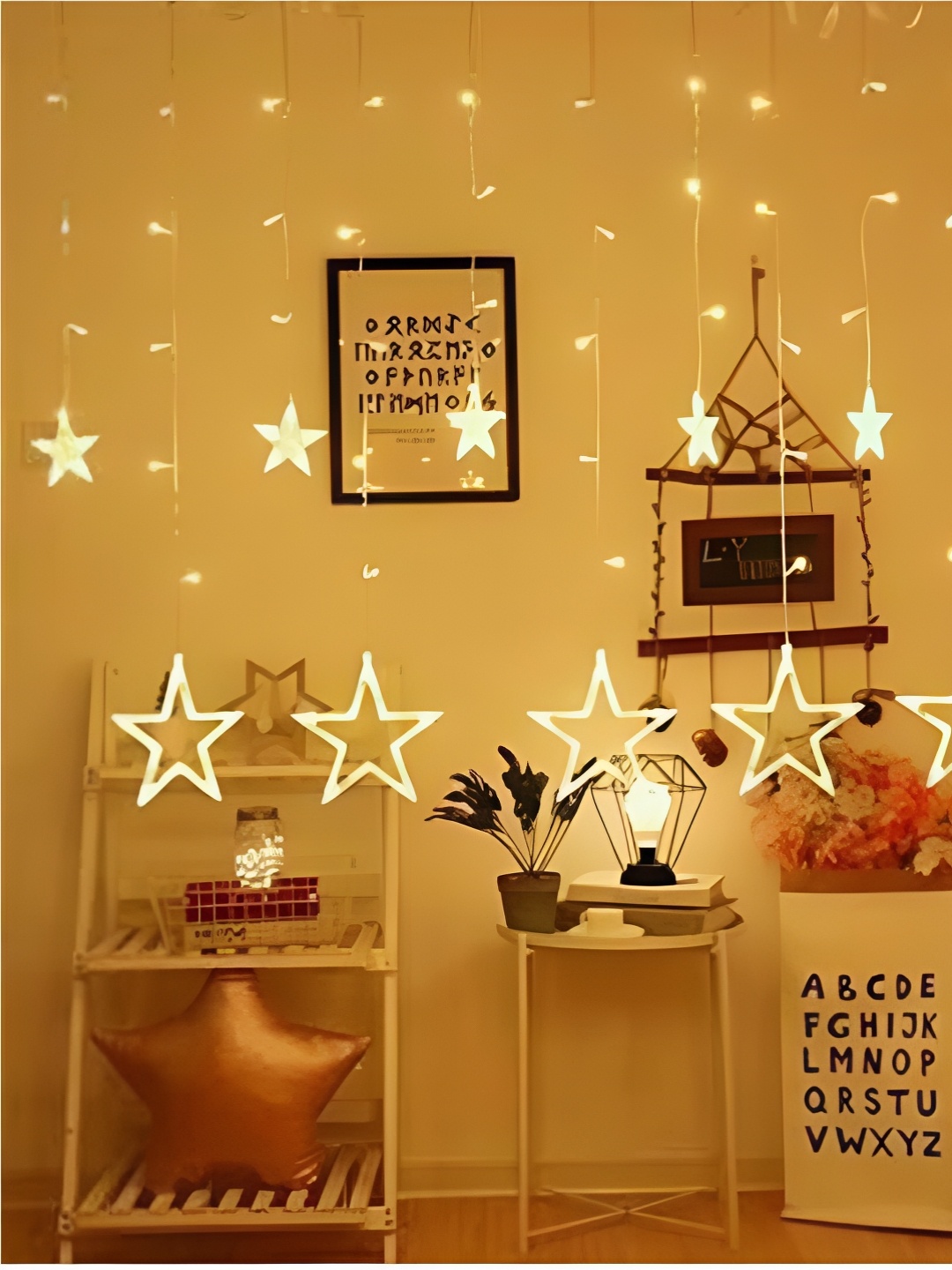 

ENORMITY 12-Pcs Metal LED Star-Shaped String Lights, Gold