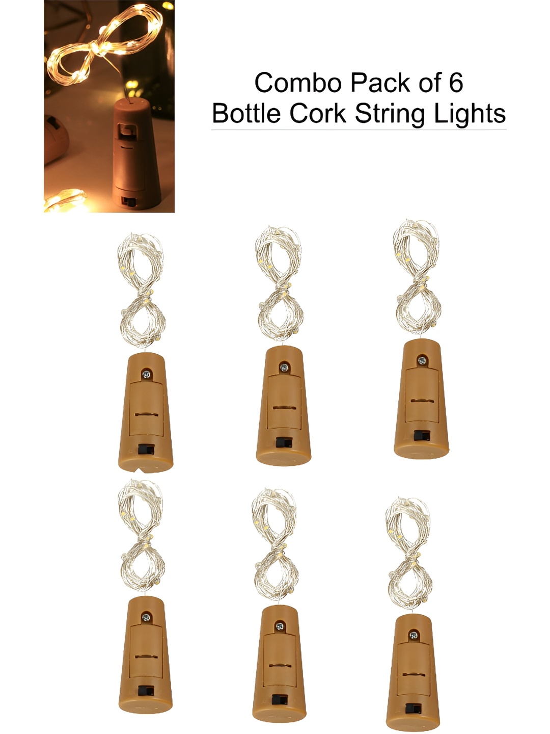 

ENORMITY 6Pcs Yellow & Brown Rice Shape Cork String Lights