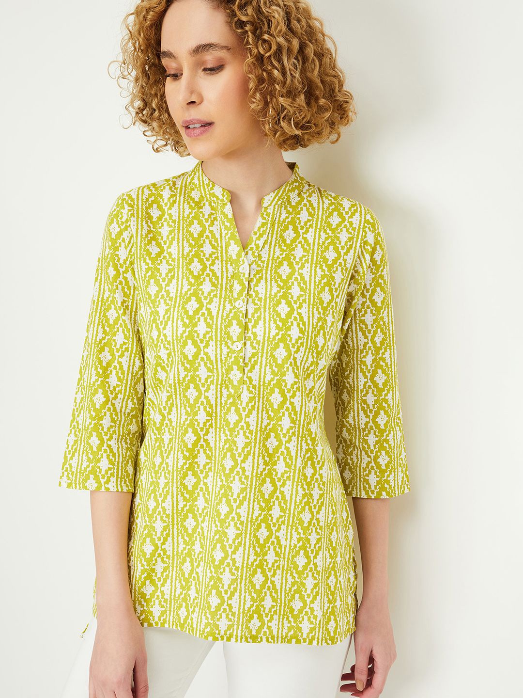 

max Geometric Printed Kurti, Green