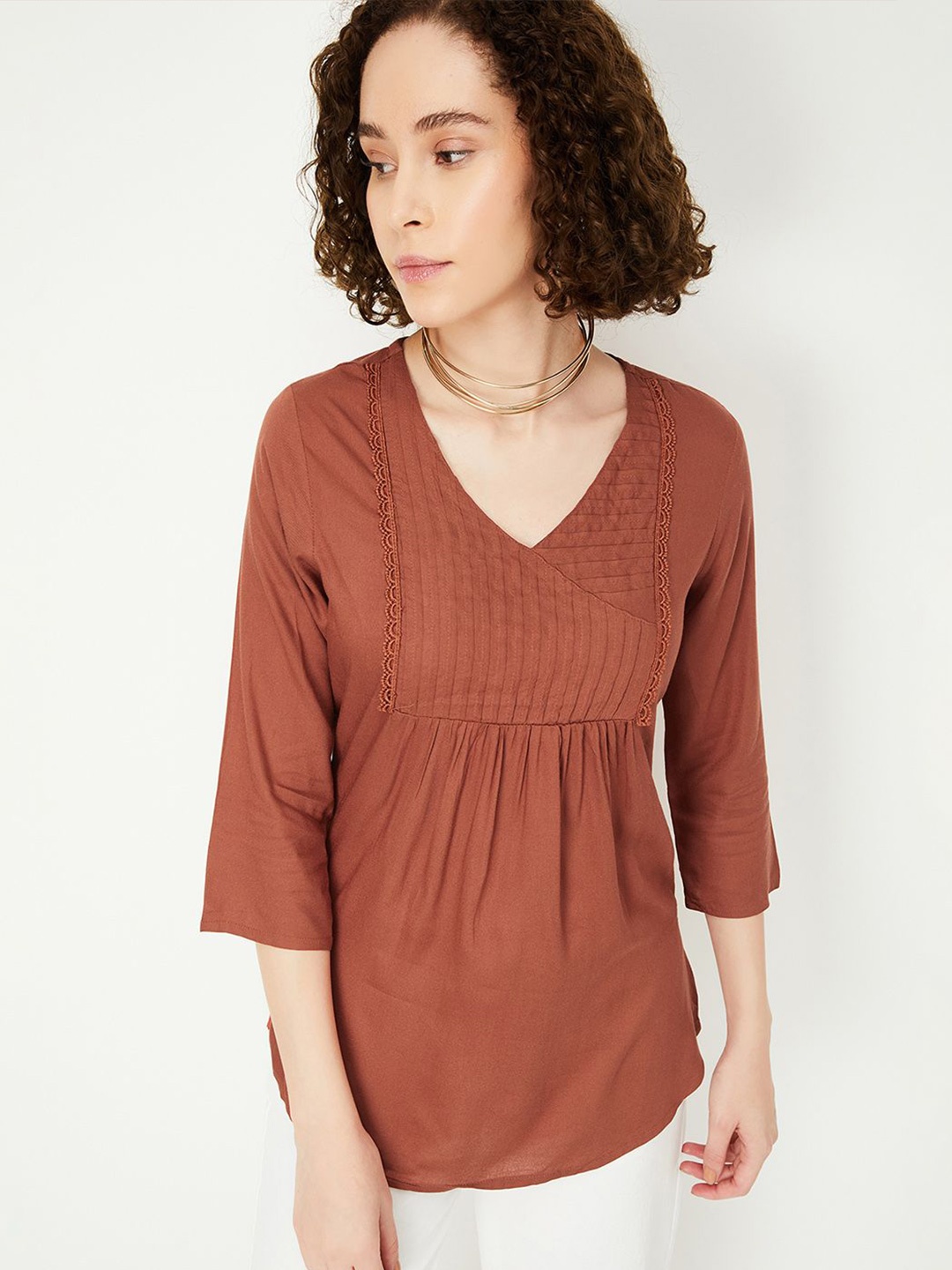

max V-Neck Anarkali Kurti, Brown