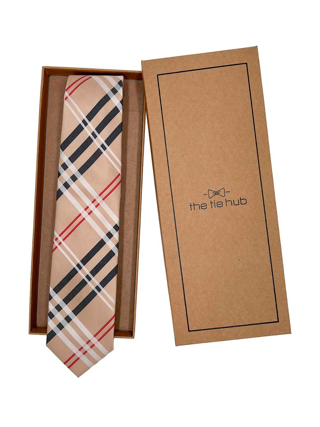 

The Tie Hub Men Checked Broad Tie, Cream