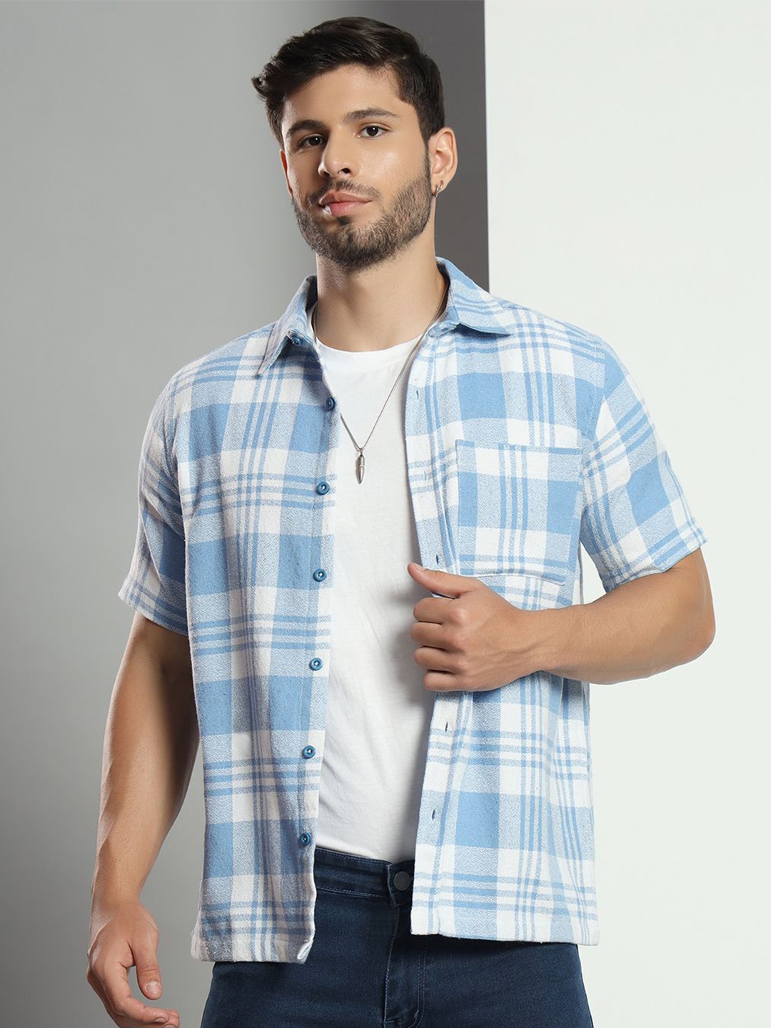 

CHIMPAAANZEE Men Tartan Checks Opaque Checked Casual Shirt, Blue