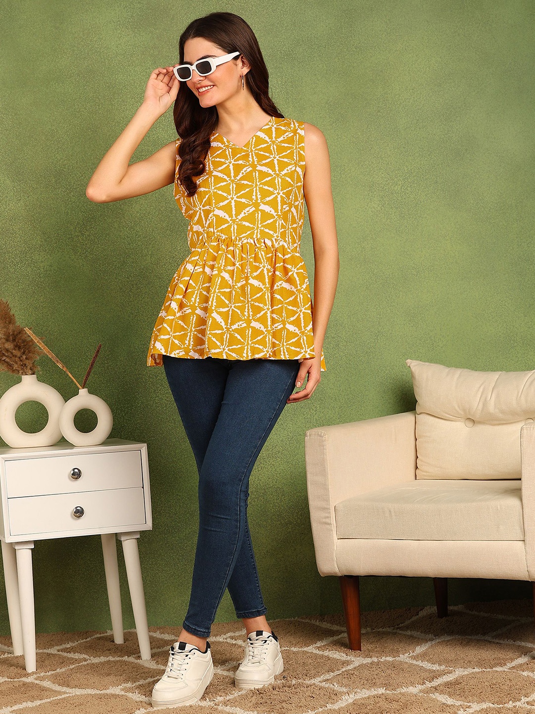 

HIVA TRENDZ Geometric Print Top, Yellow