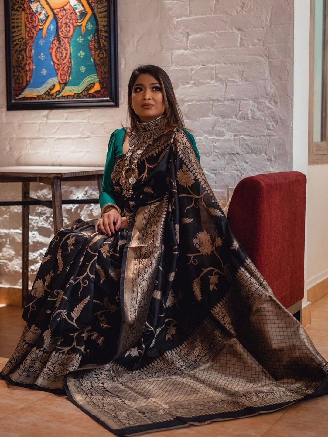

Upalksh Woven Design Zari Kanjeevaram Saree, Black