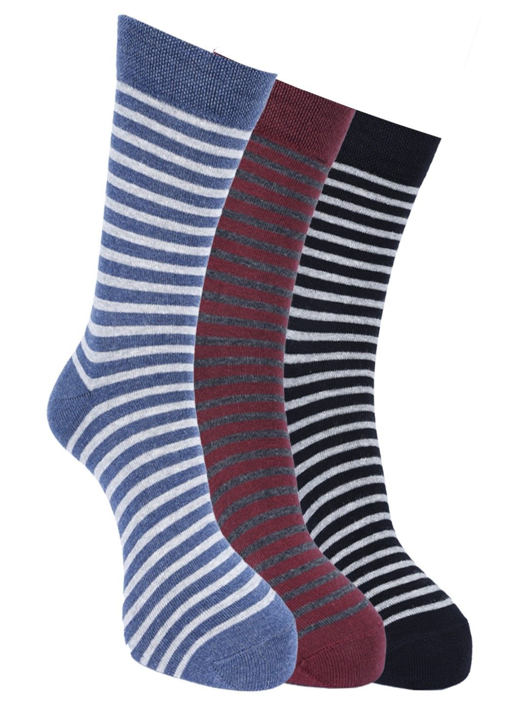 

Force NXT Men Pack Of 3 Striped Cotton Calf-Length Socks, Blue