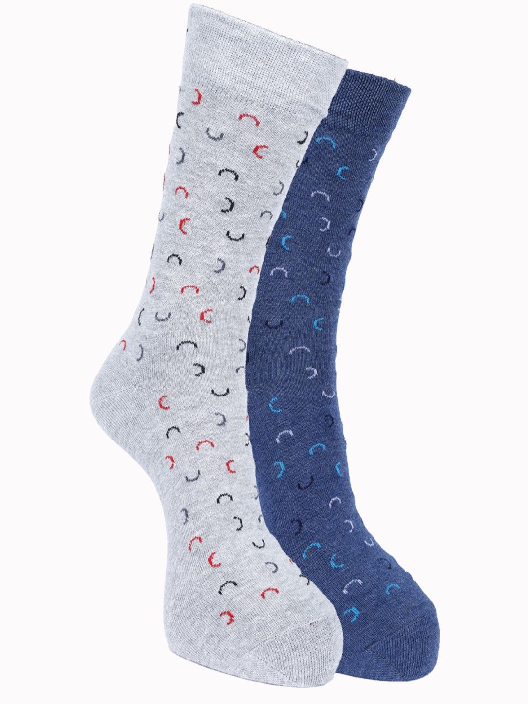 

Force NXT Men Pack Of 2 Printed Cotton Calf -Length Socks, Navy blue