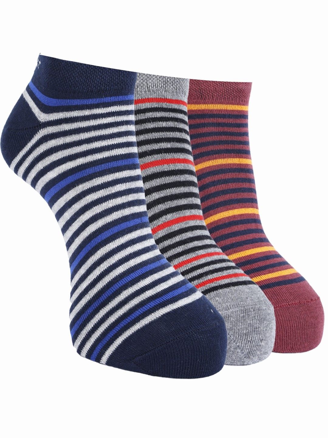 

Force NXT Men Pack Of 3 Striped Cotton Ankle-Length Socks, Blue