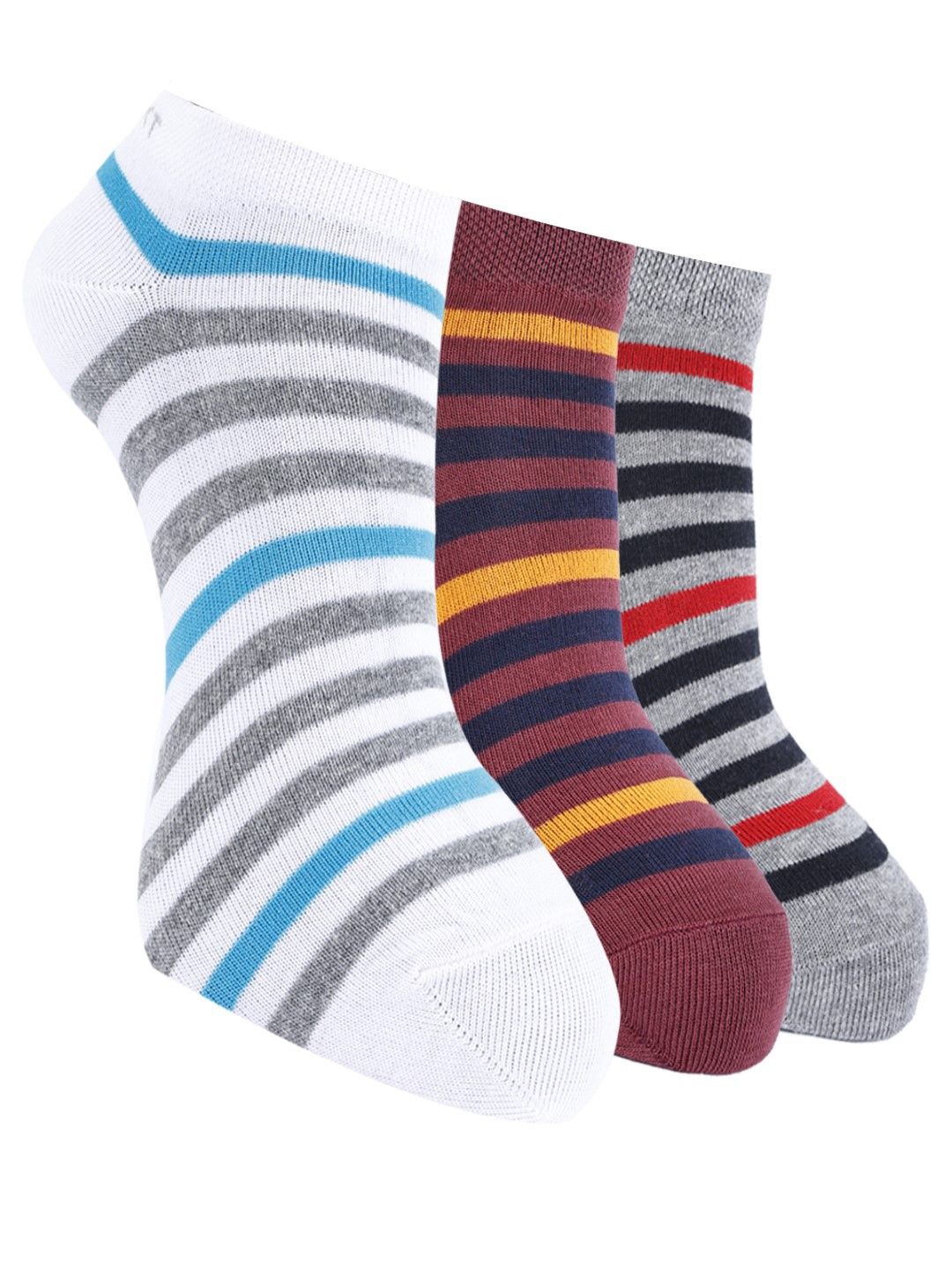 

Force NXT Men Pack Of 3 Striped Cotton Ankle-Length Socks, White