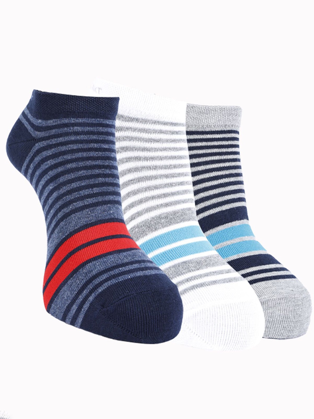 

Force NXT Men Pack Of 3 Striped Cotton Ankle-Length Socks, Navy blue