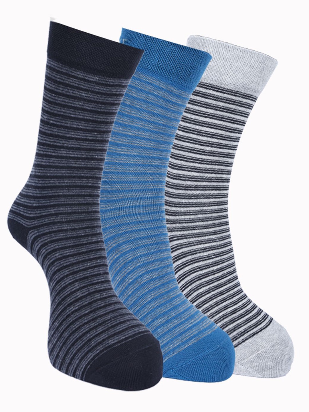 

Force NXT Men Pack Of 3 Striped Cotton Calf -Length Socks, Black