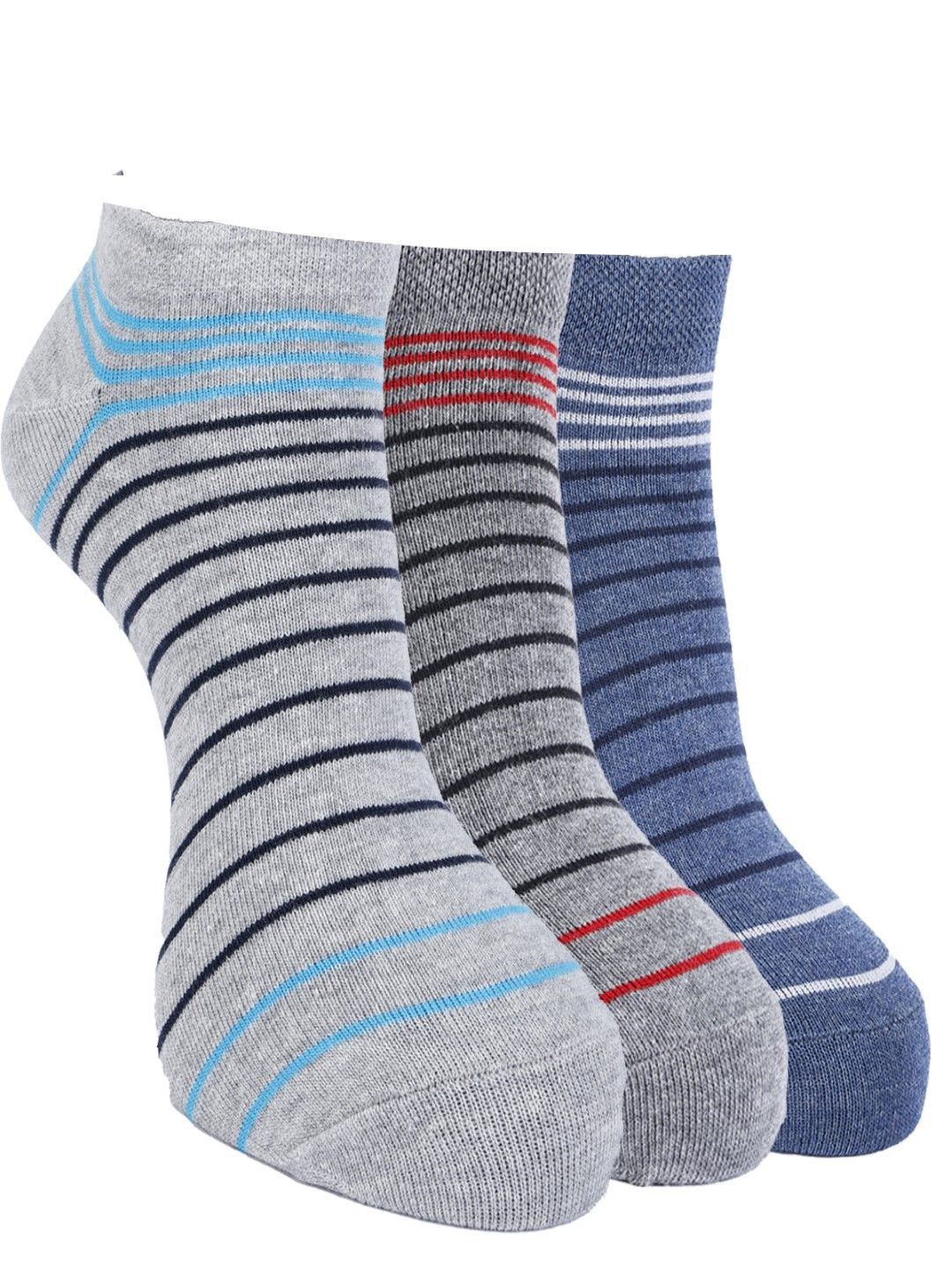 

Force NXT Men Pack Of 3 Striped Cotton Ankle-Length Socks, Grey