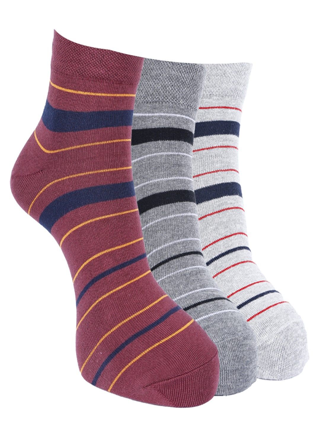 

Force NXT Men Pack Of 3 Striped Cotton Ankle-Length Socks, Grey