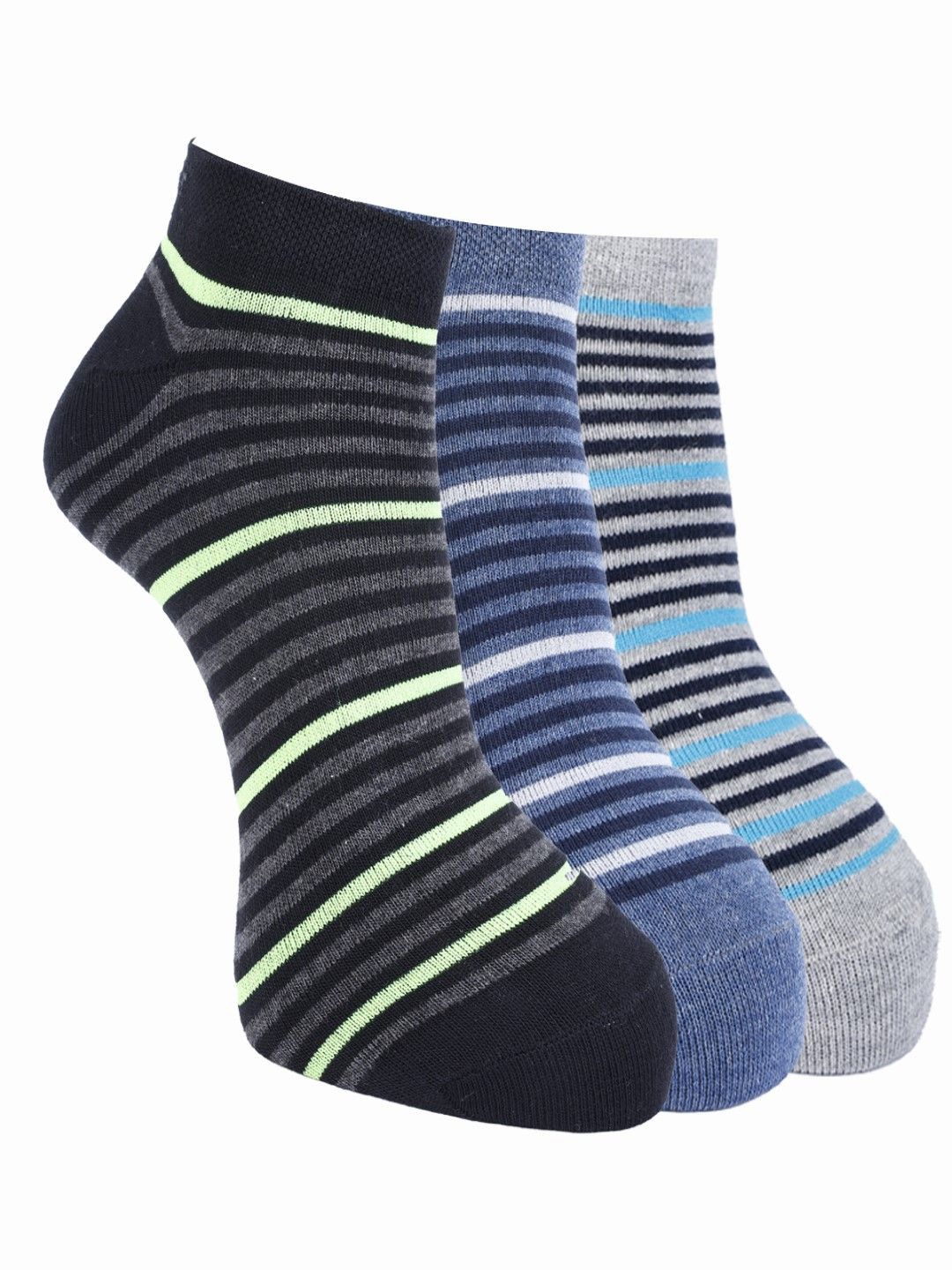 

Force NXT Men Pack Of 3 Striped Cotton Ankle-Length Socks, Black