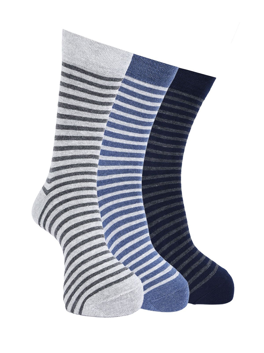 

Force NXT Men Pack Of 3 Striped Cotton Calf-Length Socks, Blue