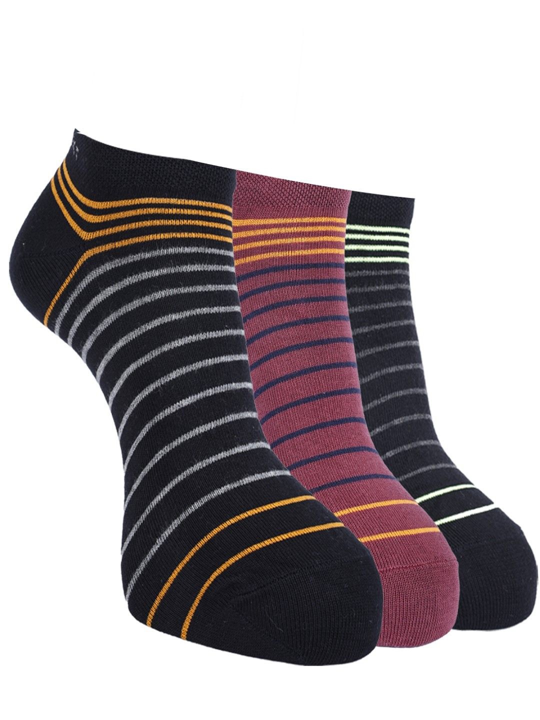 

Force NXT Men Pack Of 3 Striped Cotton Ankle-Length Socks, Black