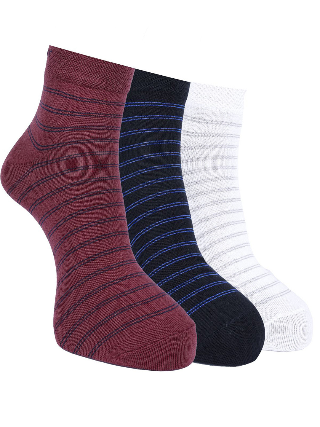 

Force NXT Men Pack Of 3 Striped Cotton Ankle-Length Socks, Maroon