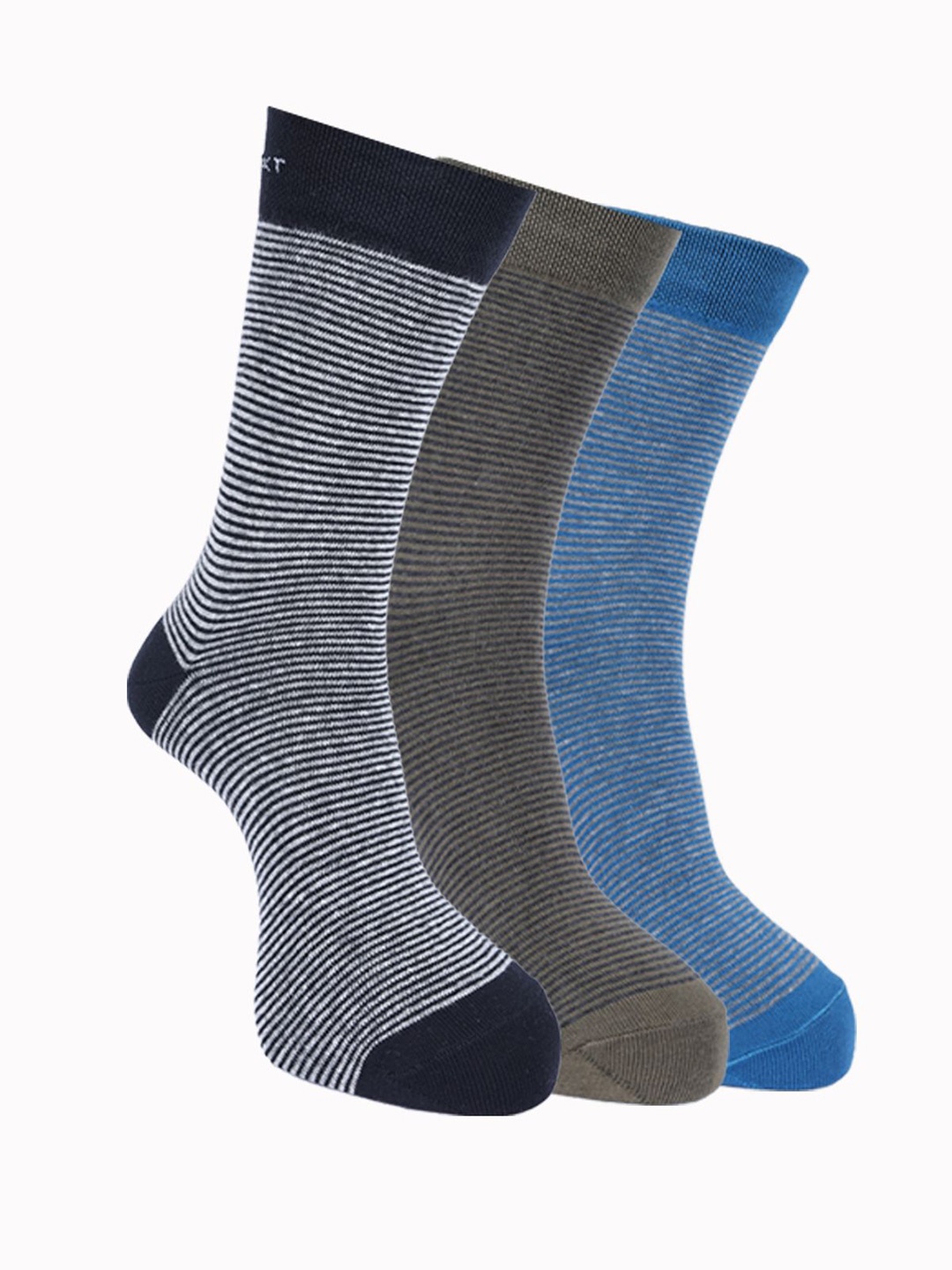 

Force NXT Men Pack Of 3 Striped Cotton Calf-Length Socks, Black