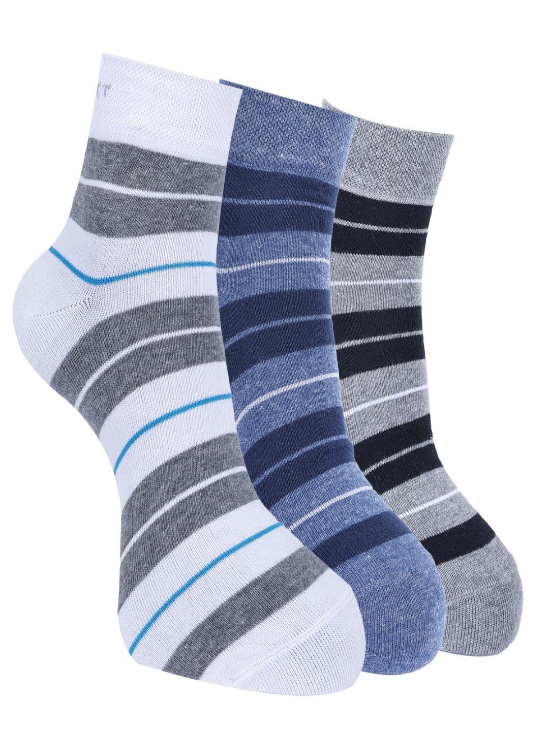 

Force NXT Men Pack Of 3 Striped Ankle-Length Socks, Blue