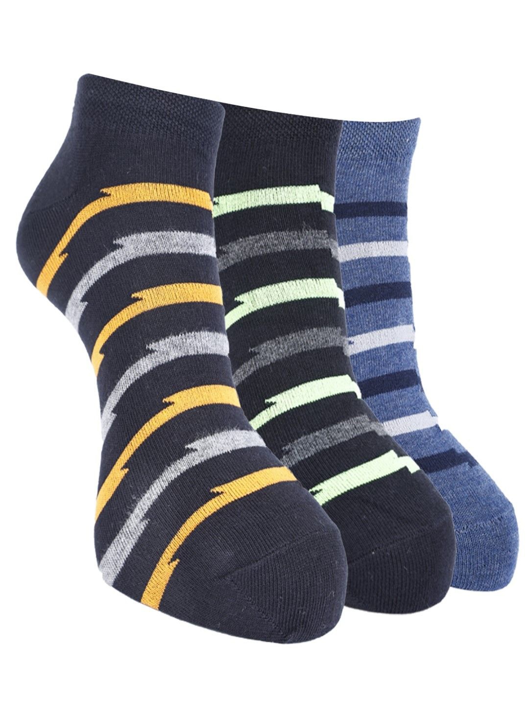 

Force NXT Men Pack Of 3 Striped Ankle-Length Socks, Blue