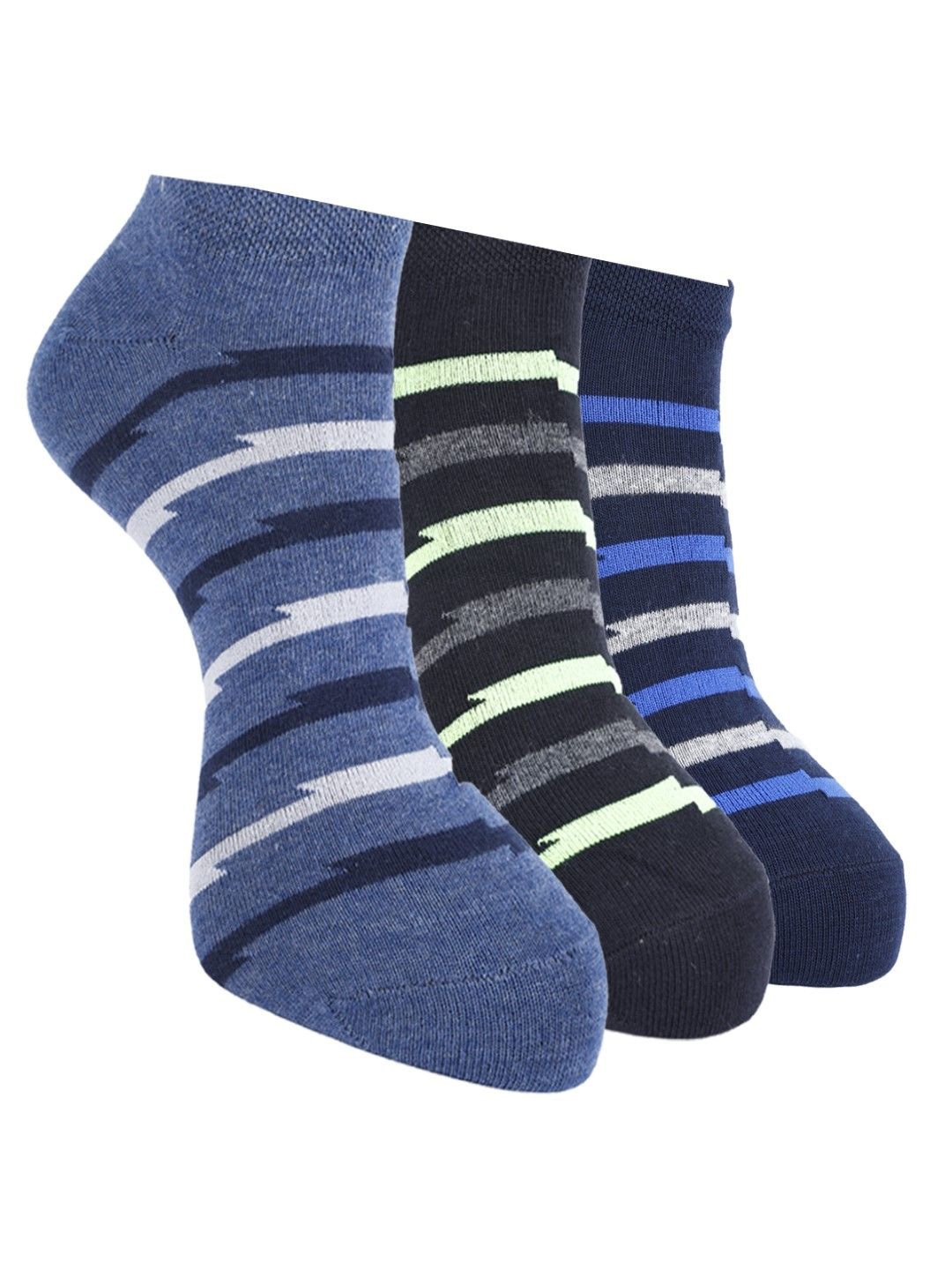 

Force NXT Men Pack Of 3 Striped Ankle-Length Socks, Black