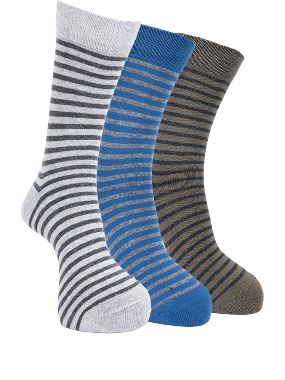 

Force NXT Men Pack Of 3 Striped Cotton Calf -Length Socks, Green