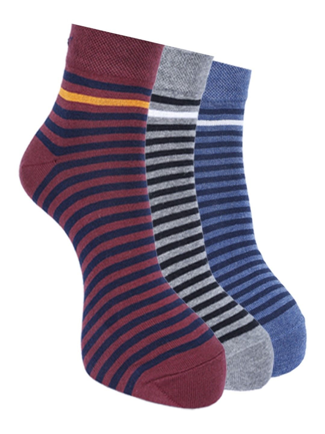 

Force NXT Men Pack Of 3 Striped Cotton Ankle-Length Socks, Maroon