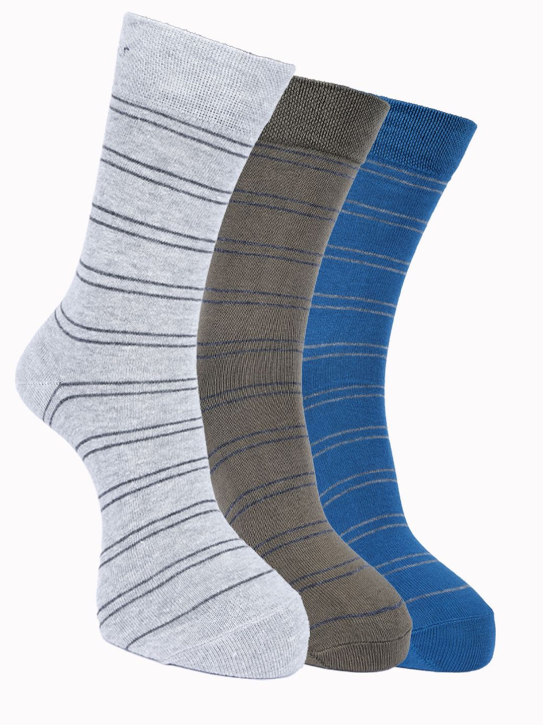 

Force NXT Men Pack Of 3 Striped Calf-Length Socks, Blue