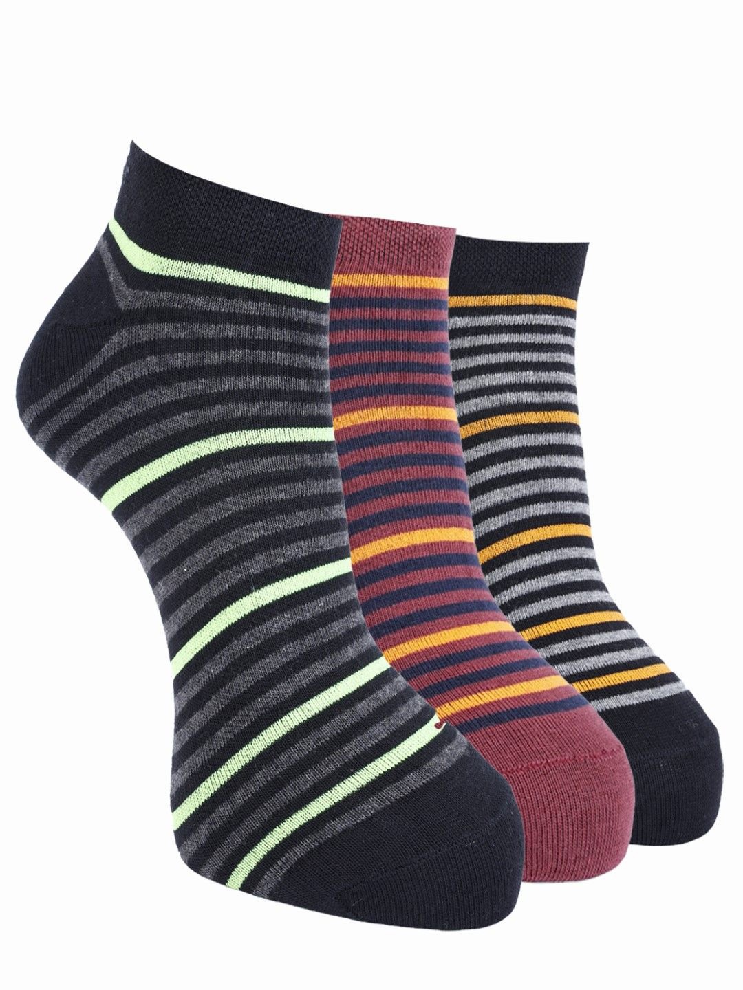 

Force NXT Men Pack Of 3 Striped Cotton Ankle-Length Socks, Maroon