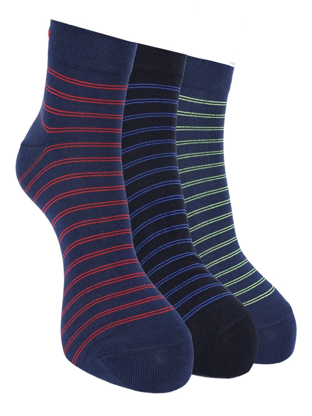 

Force NXT Men Pack Of 3 Striped Cotton Ankle-Length Socks, Navy blue