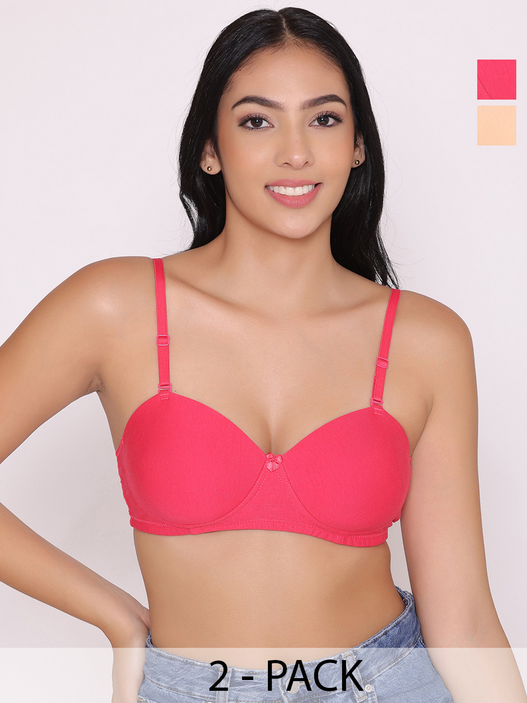 

INKURV Pack Of 2 Medium Coverage Underwired Lightly Padded Bra, Beige