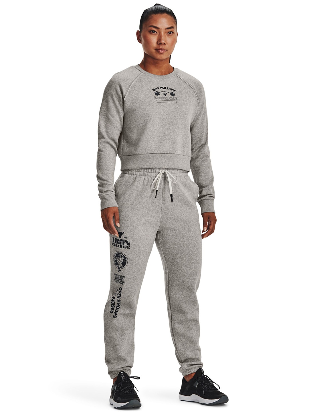 

UNDER ARMOUR Project Rock Gym Fleece Crew Sweatshirts, Grey