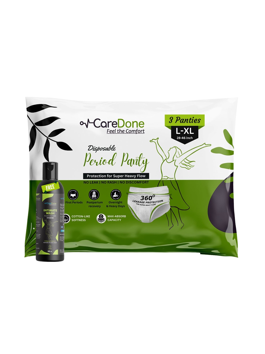 

CareDone Pack of 3 Disposable Cotton Period Panties With Intimate Gel - L+50ml, White