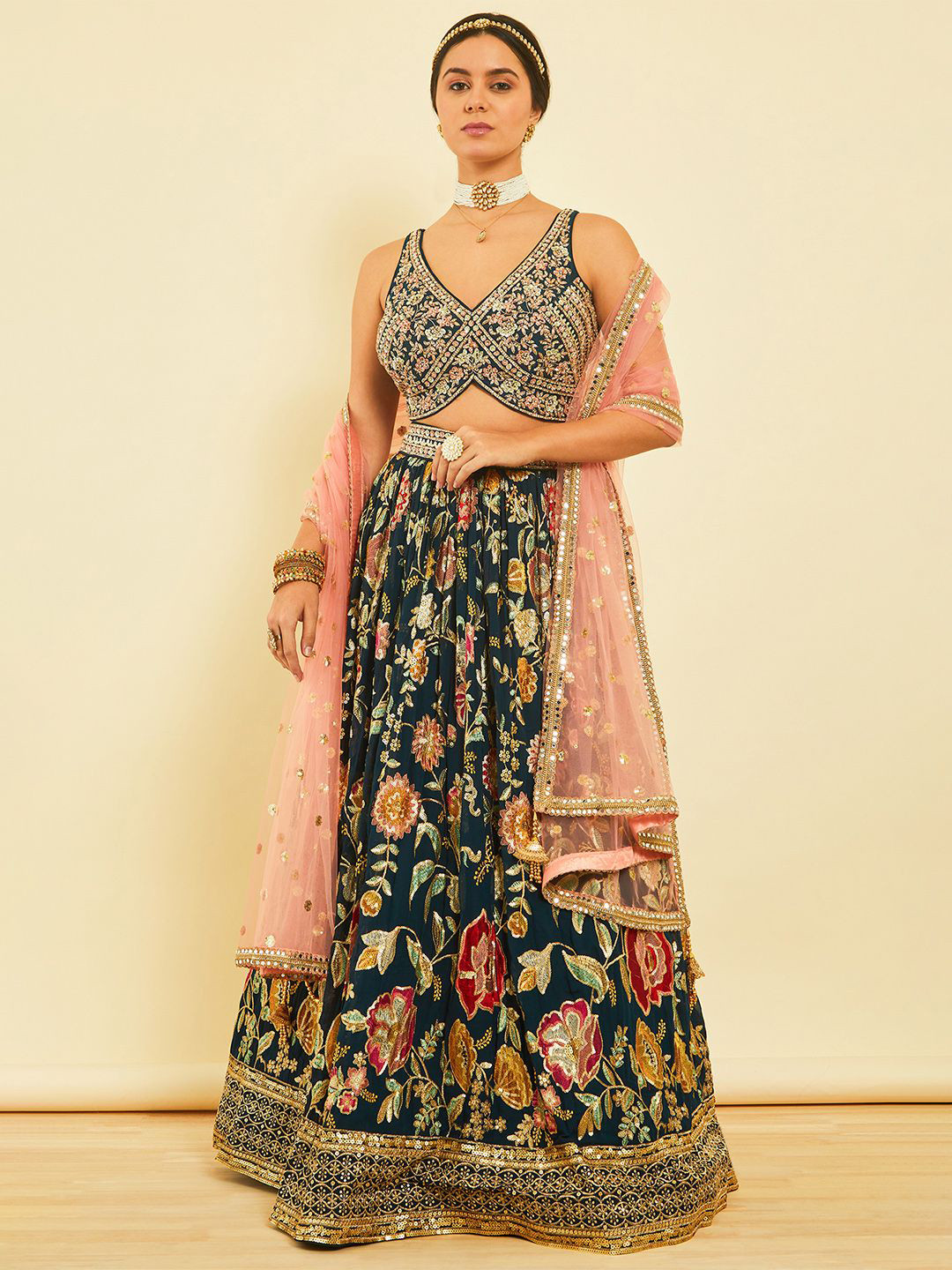 

Soch Embellished Beads and Stones Ready to Wear Lehenga & Blouse With Dupatta, Teal