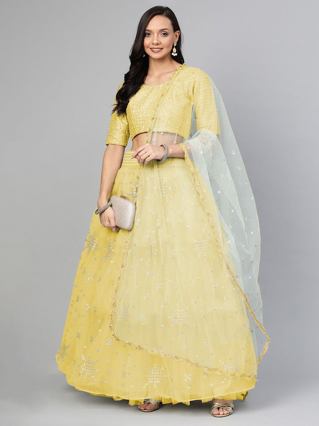 

Fusionic Embroidered Sequinned Semi-Stitched Lehenga & Unstitched Blouse With Dupatta, Yellow