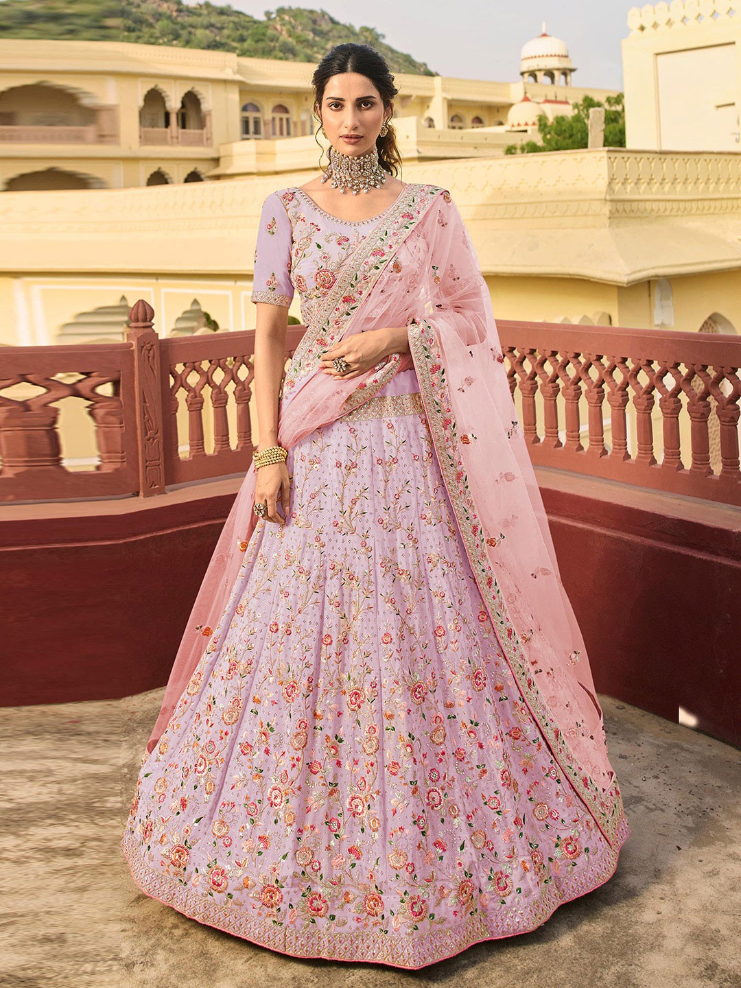 

Fusionic Embroidered Semi-Stitched Lehenga & Unstitched Blouse With Dupatta, Pink