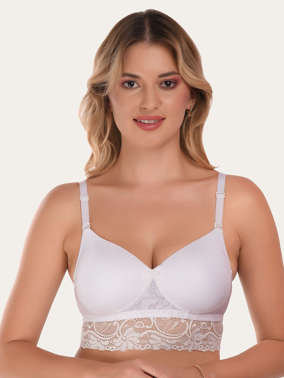 

DressBerry Floral Bralette Bra Full Coverage Lightly Padded, White