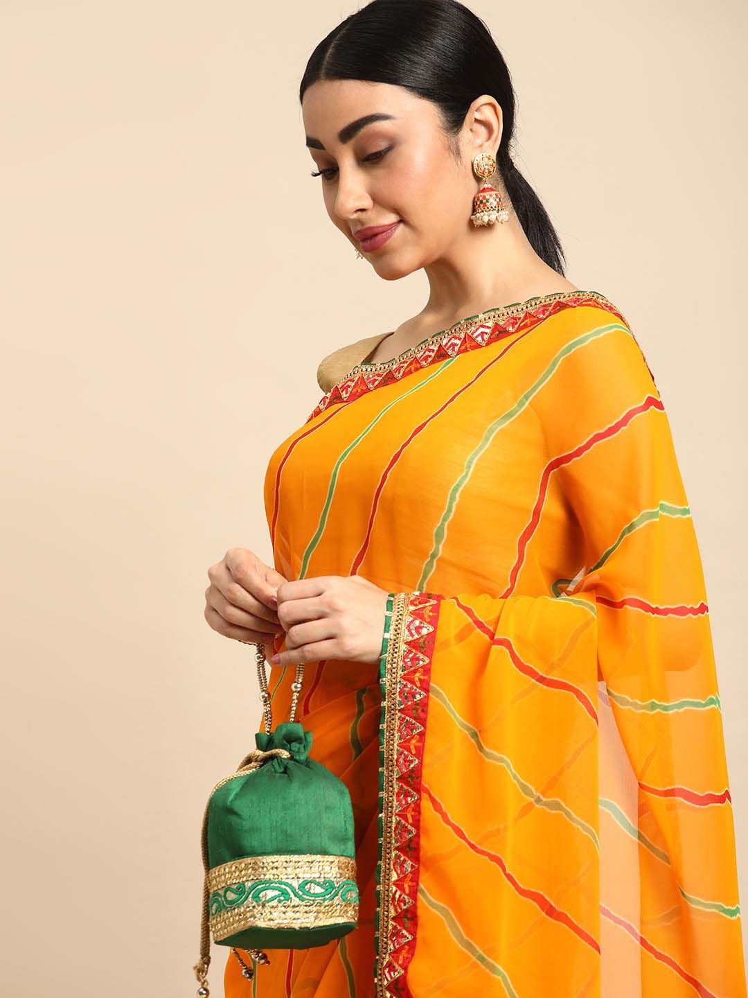 

Aruna Sarees Leheriya Embroidered Poly Georgette Leheriya Saree, Yellow