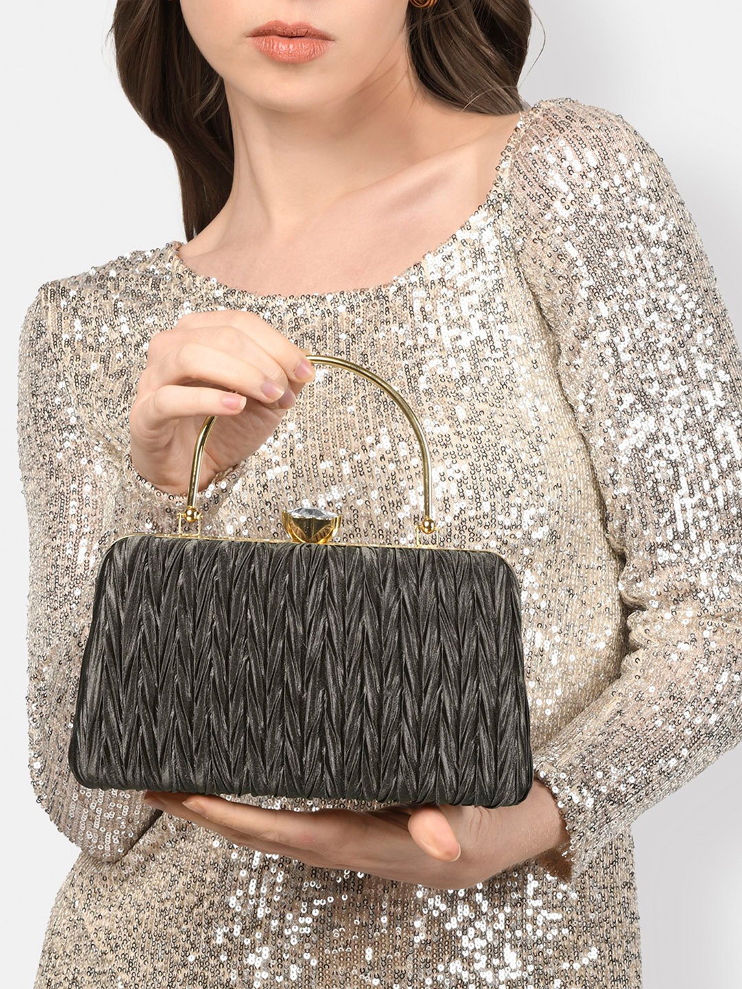 

Lavie Textured Box Clutch, Grey