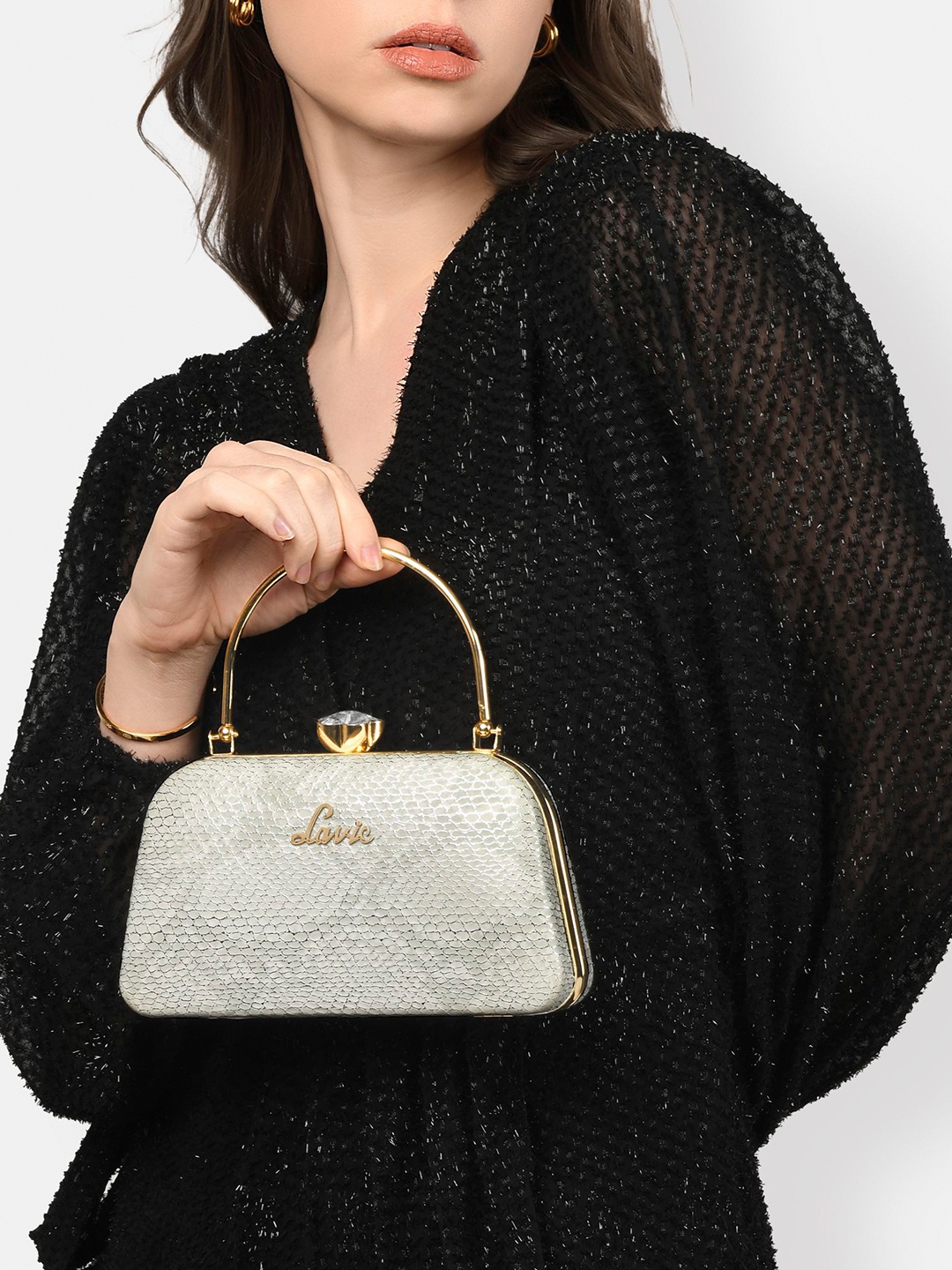 

Lavie Textured Box Clutch, White