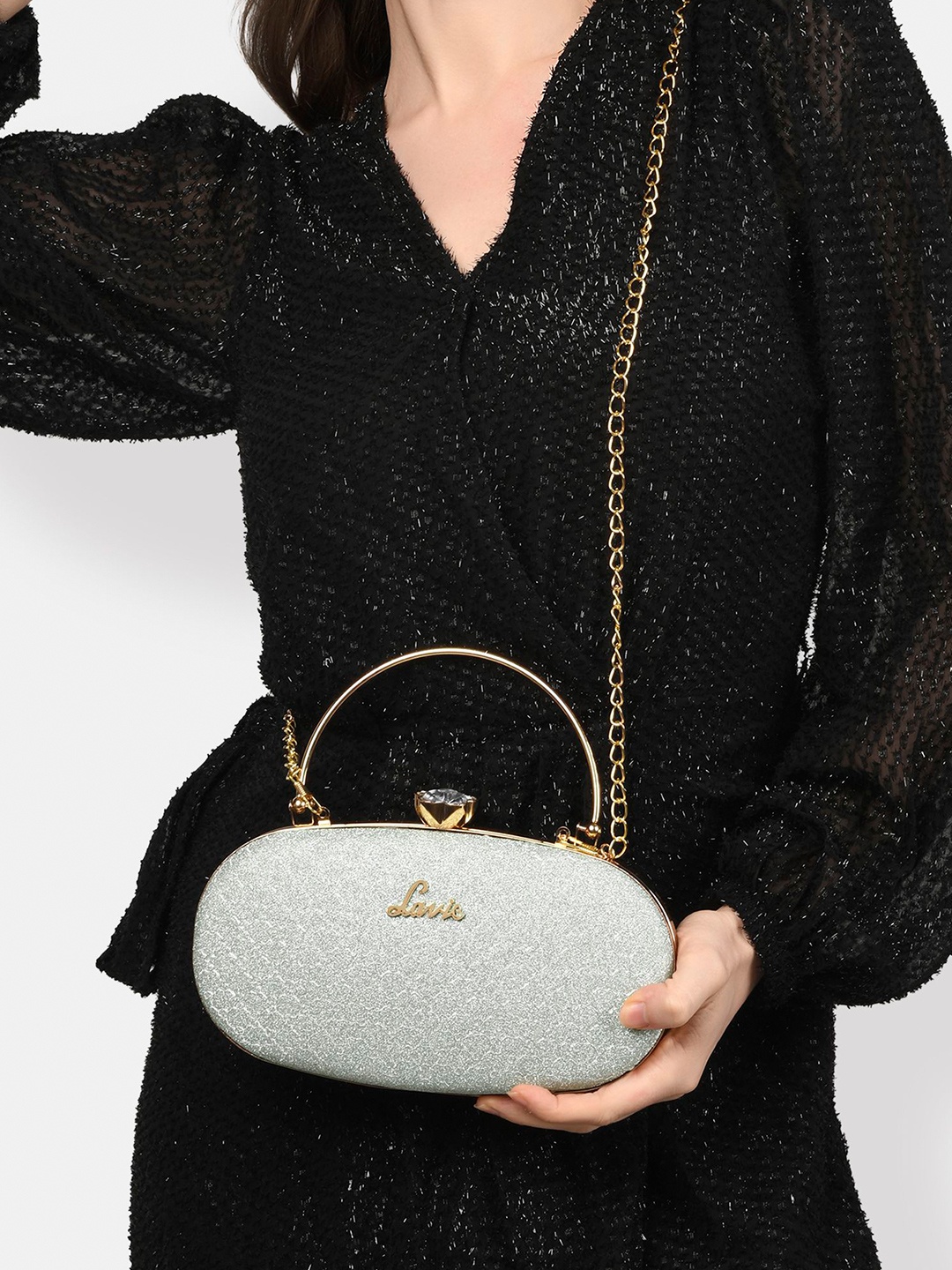

Lavie Textured Box Clutch, Silver