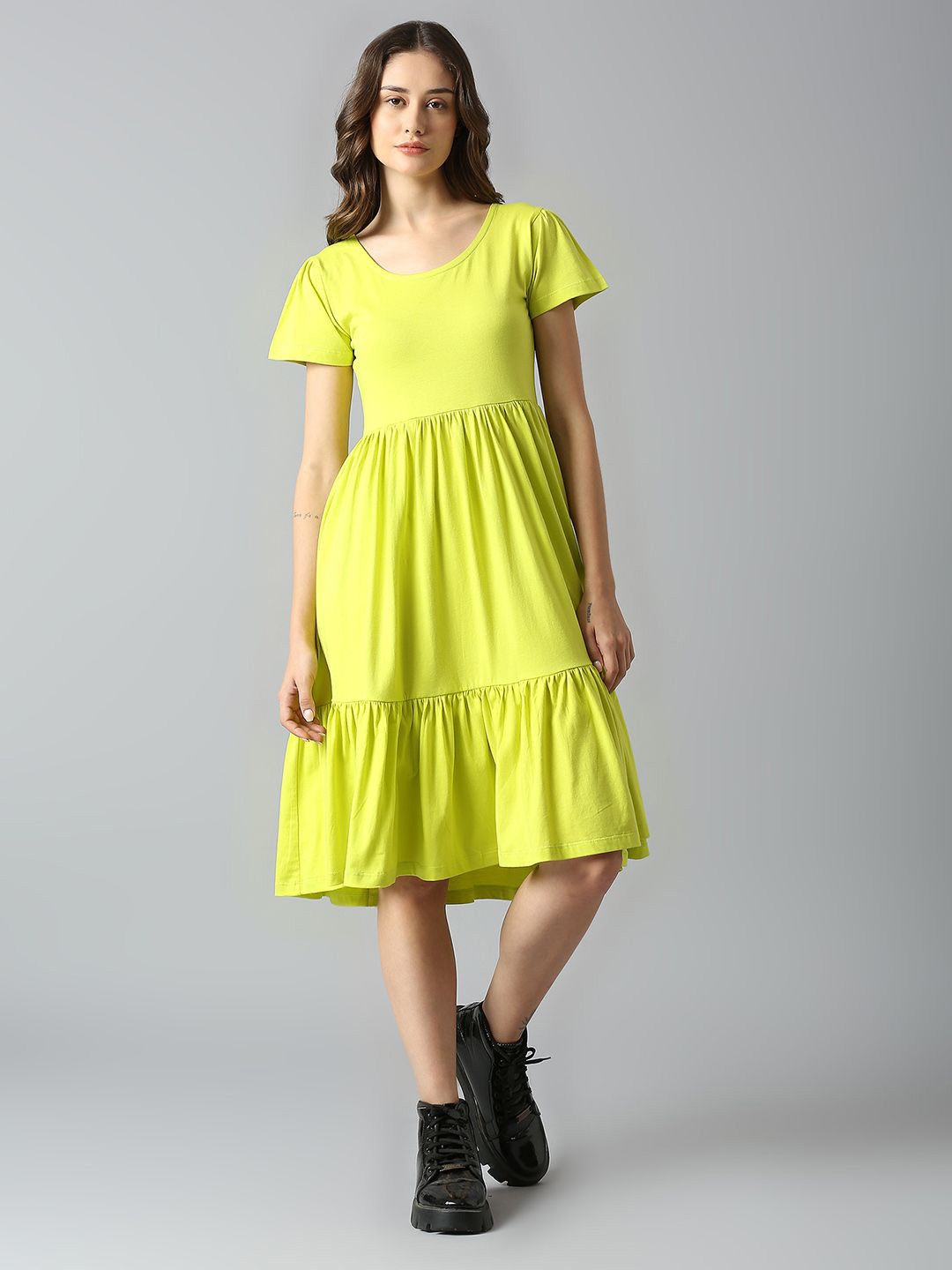 

Dream of Glory Inc Puff Sleeve Fit & Flare Midi Dress, Green