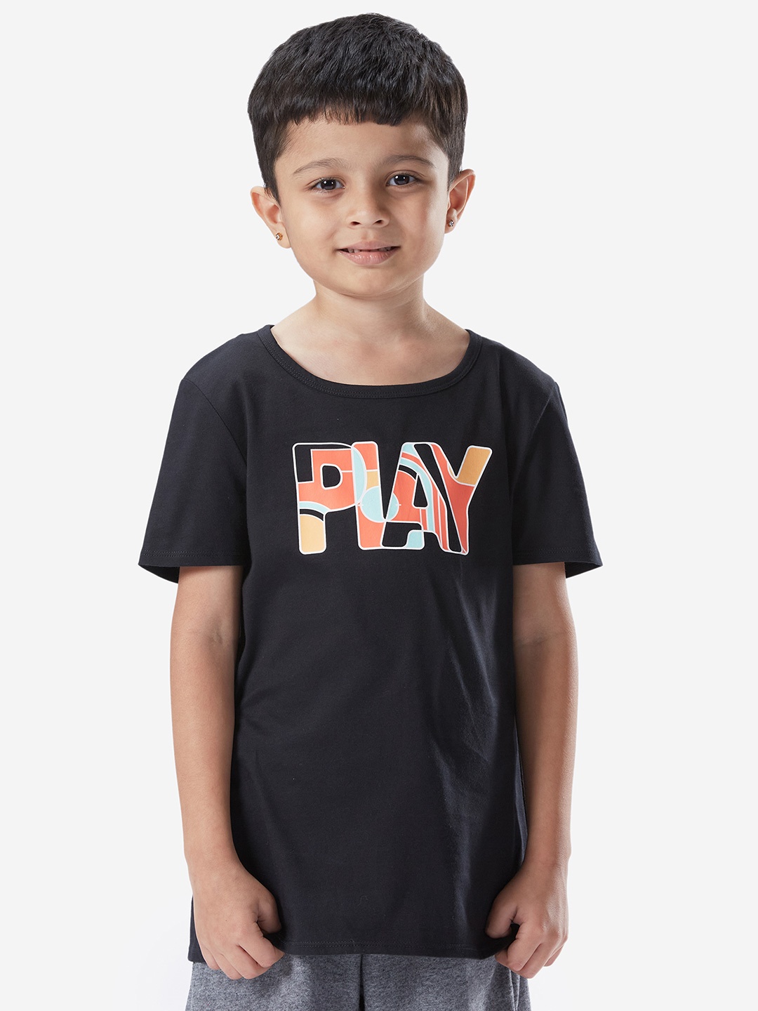 

Domyos By Decathlon Kids Typography Printed Pure Cotton Tshirts, Black