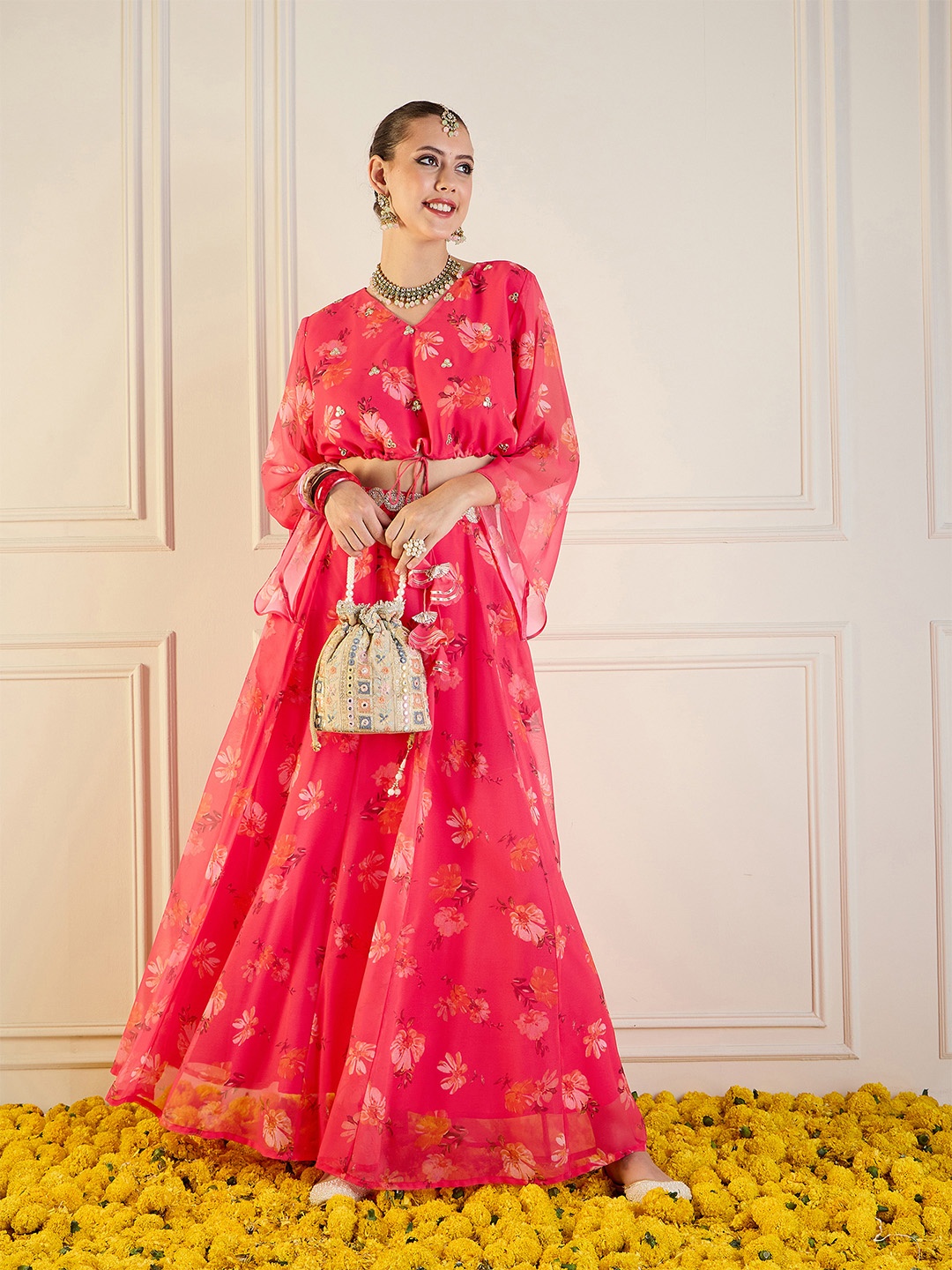 

Shae by SASSAFRAS Printed Ready to Wear Lehenga With Blouse, Fuchsia
