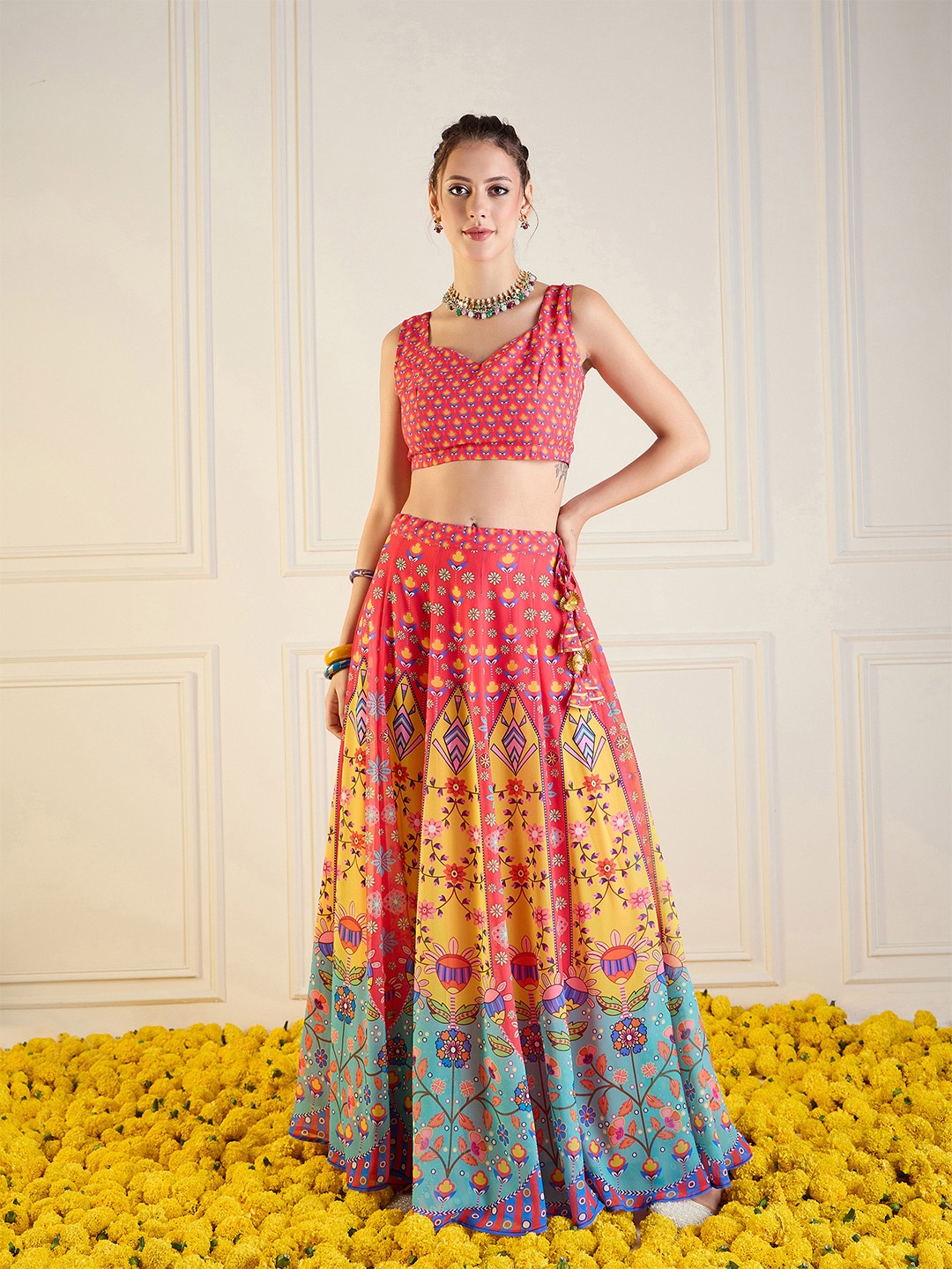

Shae by SASSAFRAS Printed Ready to Wear Lehenga With Blouse, Red
