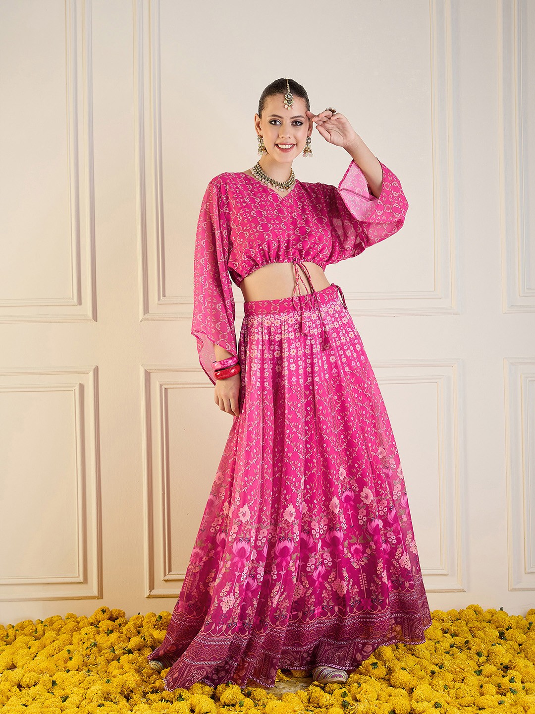 

Shae by SASSAFRAS Printed Ready to Wear Lehenga With Blouse & Dupatta, Pink