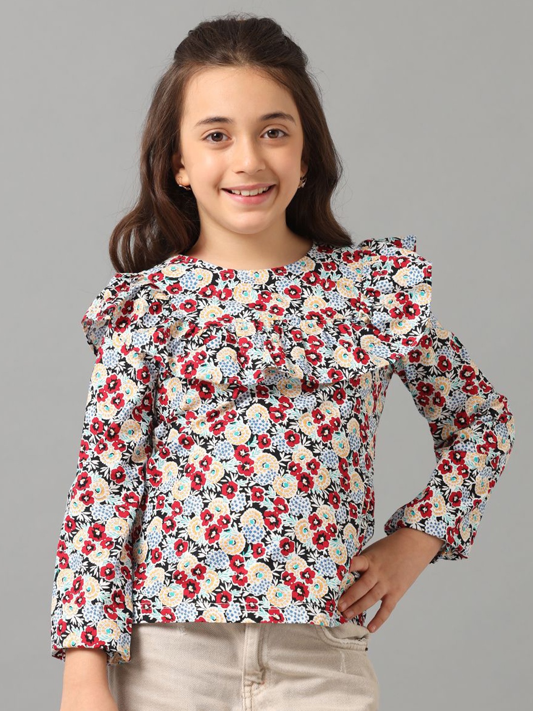 

UNDER FOURTEEN ONLY Floral Print Cotton Top, Maroon